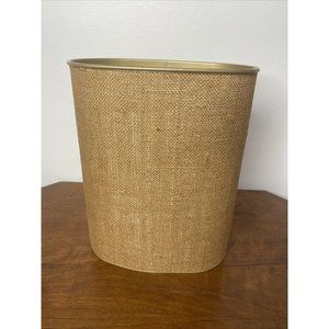 Vintage Decoware Trash Can Metal Burlap Made in USA Brown
